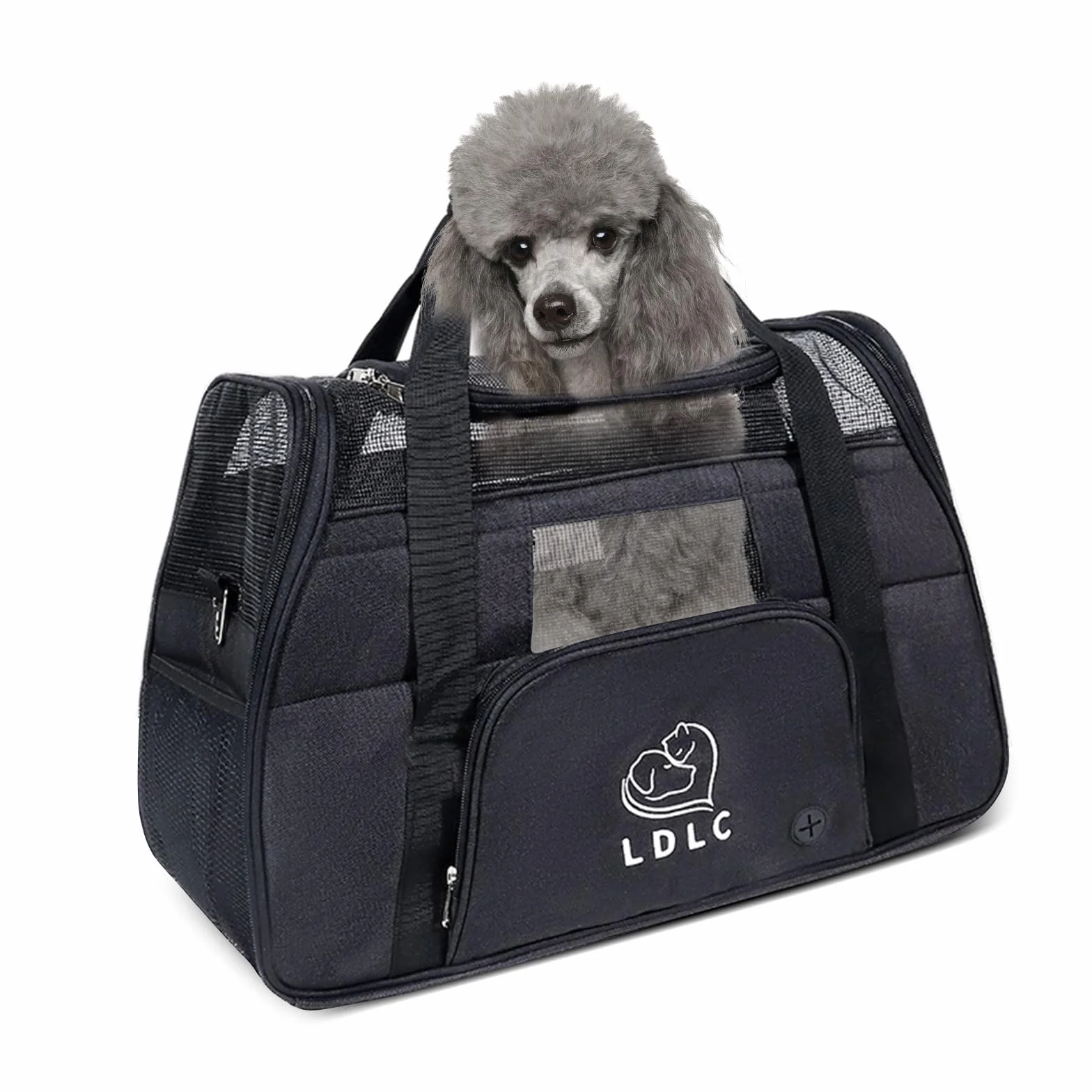 PETCUTE Transportín Perro Gato, Transpirable y Portátil Bolsa de Transporte para Mascotas,Portador de Viaje con Correa de Hombro Ajustable y Cinturón de Seguridad Interno para Tren/Coche/Avión
