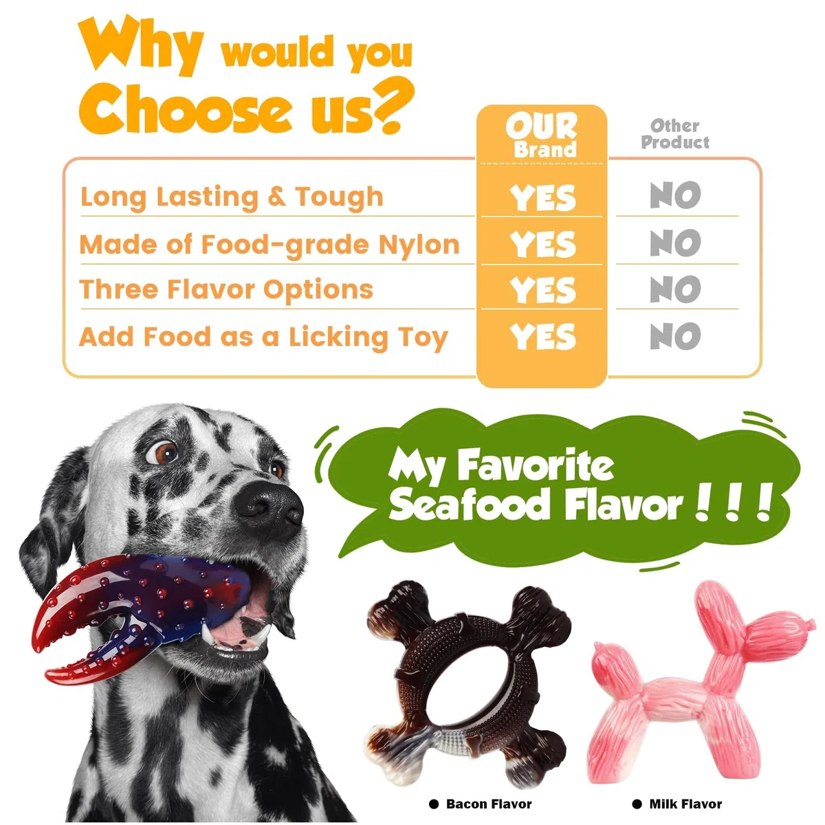 Juguetes para perros, paquete de 3 juguetes indestructibles para masticadores agresivos, nailon resistente y duradero, sabor a leche de tocino real, juguetes masticables para perros de raza