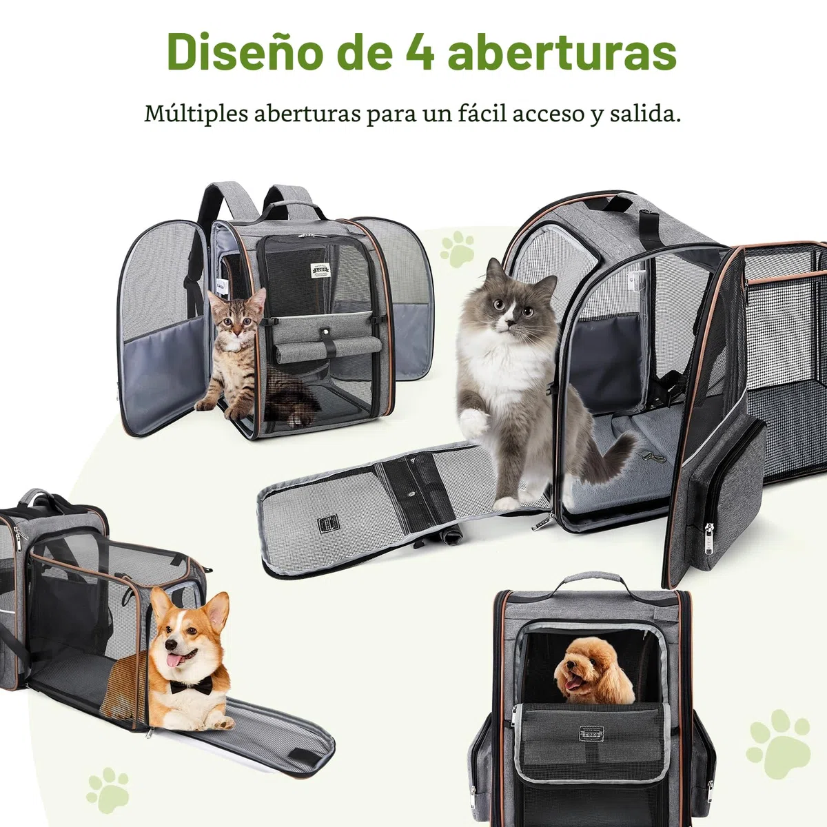 Transportín Grande para Gatos y Perros pequeños, expandible, Gatos medianos, Capacidad para hasta 8,1 kg, Mochila para Perros, Mochila Plegable para Cachorros, para Viajes, Senderismo, Gris