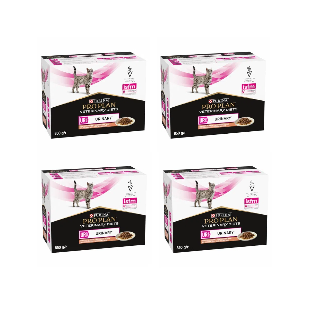 pro plan Veterinary Diets UR St/Ox Urinary Salmon, Pack de 4, 4 x 10 x 85 g, Alimento dietético para gatos adultos, Puede contribuir a la disolución de piedras de estruvita