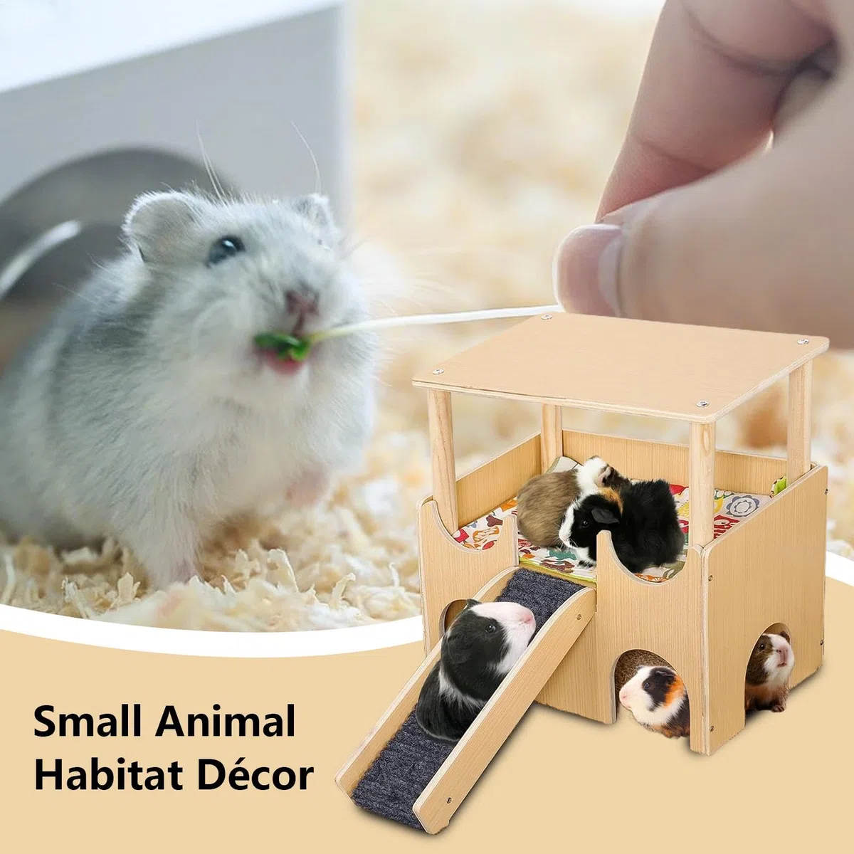 Chinchilla House, Bunny House Indoor – Casa de juegos de madera de doble – Alojamiento con pequeños juguetes de animales con escalera, jaula de chinchilla – Accesorios para conejos, hurones, | Accesorios de jaula de chinchilla, decoración del hábitat con
