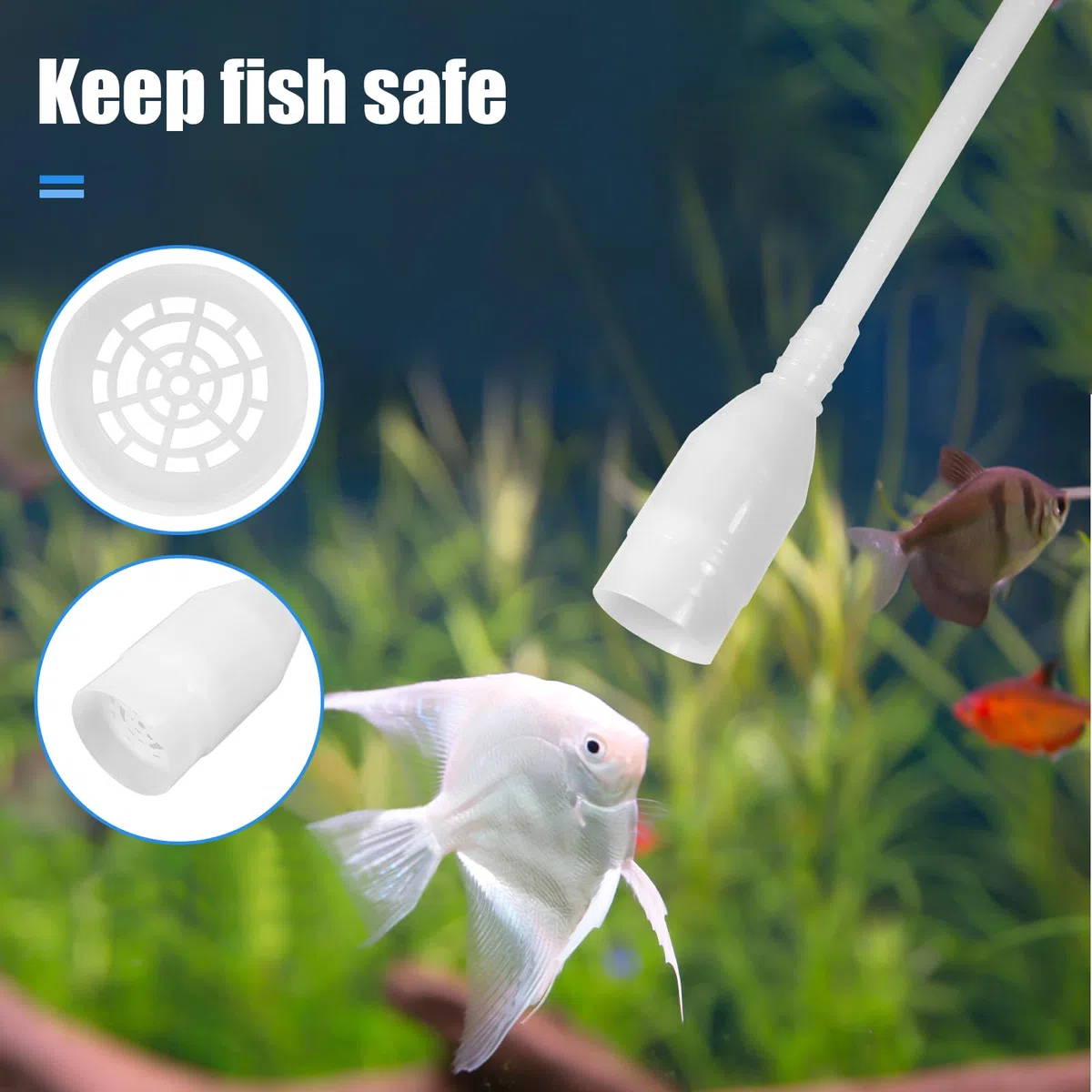 AQUANEAT Herramientas de Limpieza para peceras, sifón para pecera, Cambio de Agua para Acuario, con Red para peceras, Juego de Limpieza 5 en 1