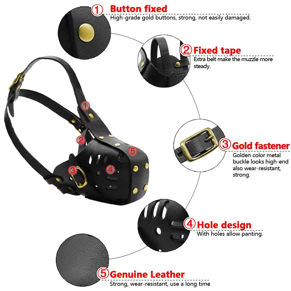 Bozal De Cuero Genuino para Perros Bozal Ajustable para Perros Suministros para Entrenamiento para Evitar Morder Masticar Y Ladrar