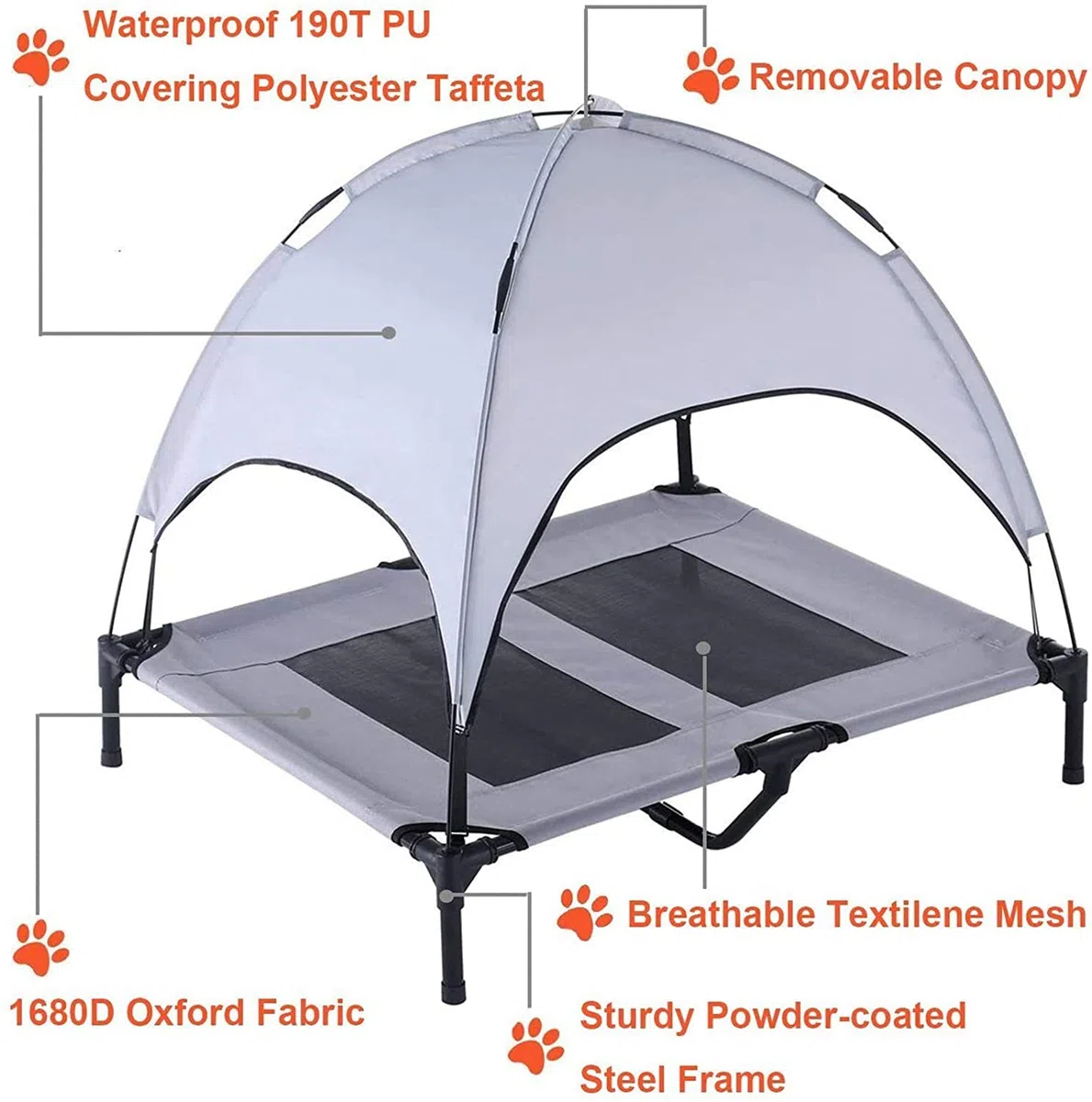 PawfectPals Cama elevada para mascotas para interiores y exteriores con pantalla desmontable (grande)
