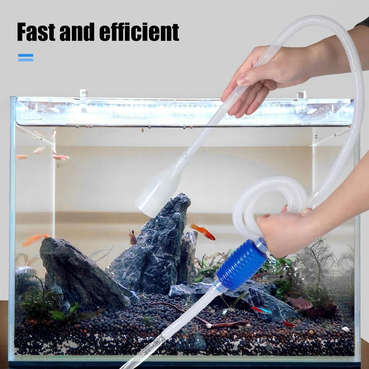 AQUANEAT Herramientas de Limpieza para peceras, sifón para pecera, Cambio de Agua para Acuario, con Red para peceras, Juego de Limpieza 5 en 1