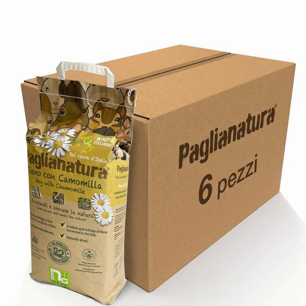 Paglianatura Kit de 6 Bolsas de heno Natural de 1300 g y manzanilla, alimento para Conejos, cobayas y roedores, Rico en Fibra, calmante y digestivo