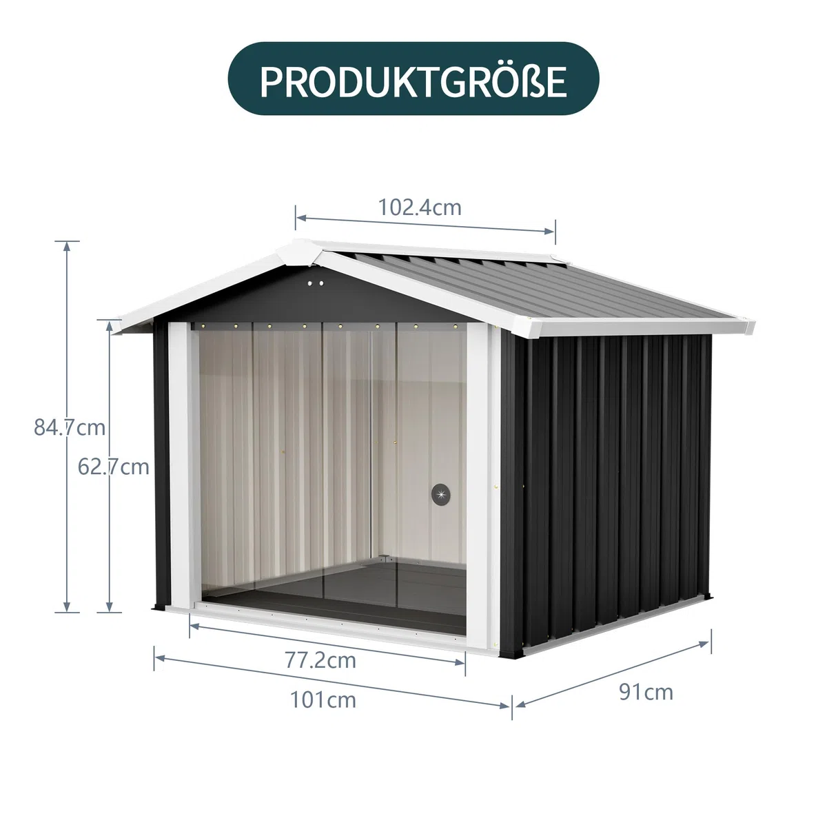 Caseta para perros XXL para exteriores, 102 cm, impermeable, protección UV, ventilación, color gris | Caseta XXL resistente al agua: sin remojo, sin tambalearse. Confort seco, protección UV, duradero, calidad estable.