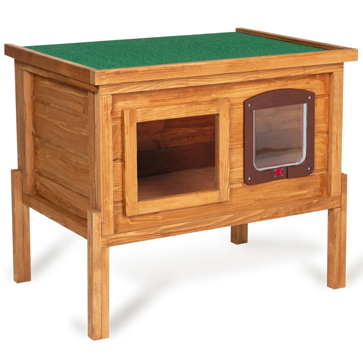 IDMarket - Caseta para gatos de madera autocalentable con puerta y ventana