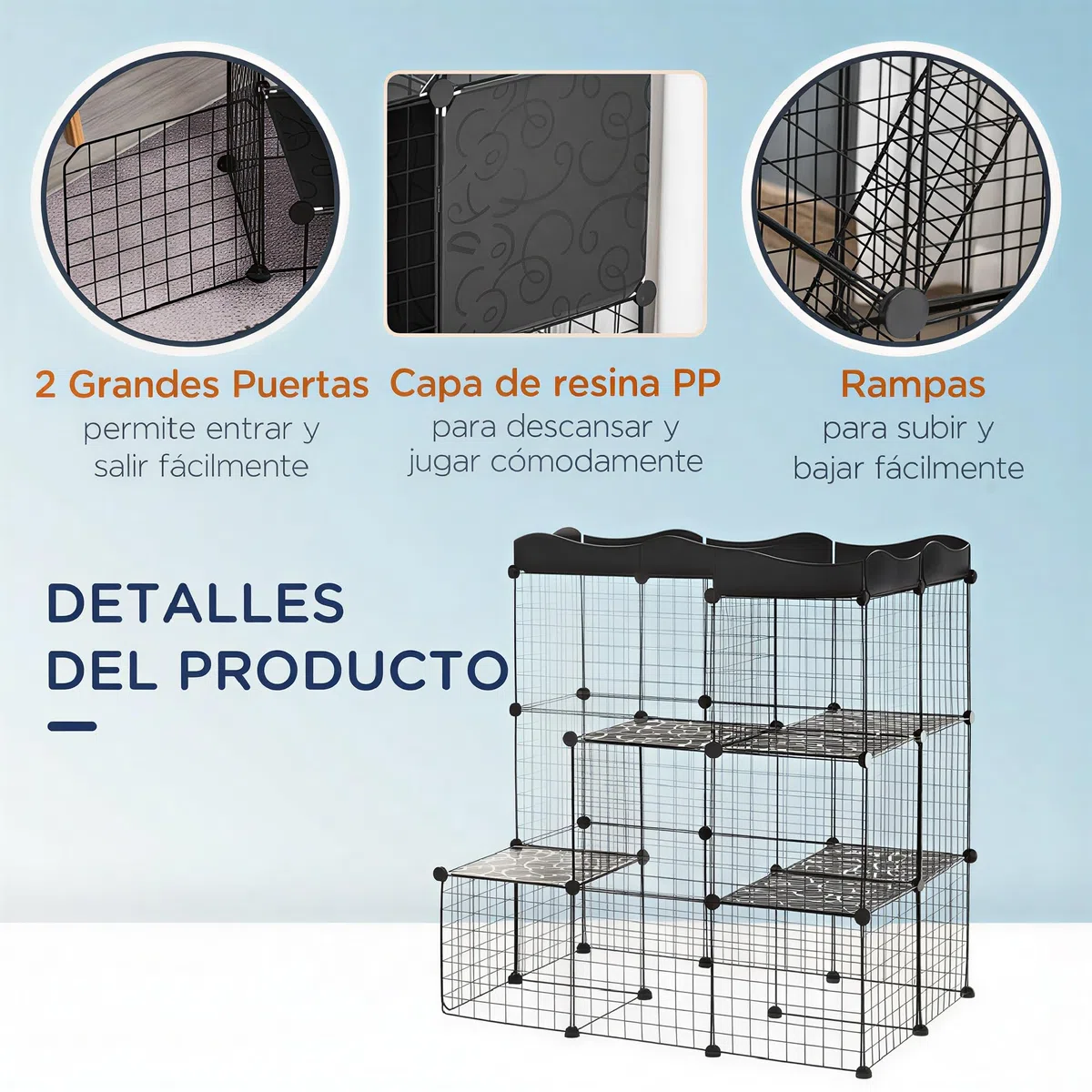 PawHut Jaula para Animales Pequeños 40 Paneles DIY 105x70x116 cm Negro | Parque para Mascotas, Valla Metálica, para Conejos Cobayas Gatito
