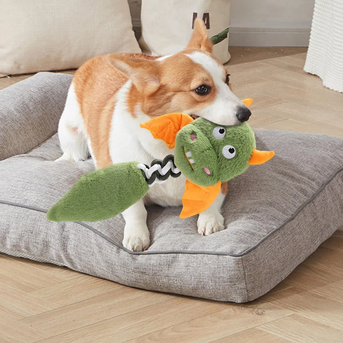 Juguete Interactivo para Perros Peluche Masticable Squeak Resistente con Sonido para Función de Entretenimiento Adecuado para Cachorros Perros, Verde