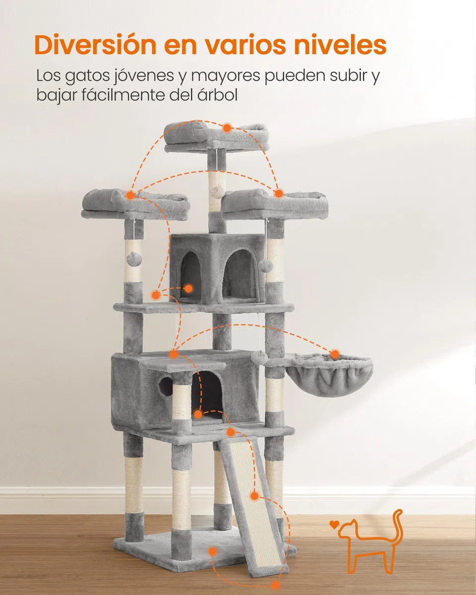 Feandrea Árbol para Gatos, XXL,169 cm, Gris Claro PCT019W01