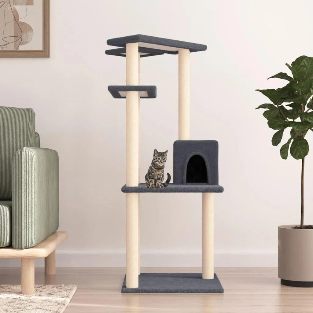 ShGaxin Rascador para Gatos con Postes de sisal Gris Oscuro 123 cm, Rascador Gato, Arbol Rascador para Gatos, Gatos Accesorios, Torre Gatos, Arranhador para Gatos, Casa para Gatos