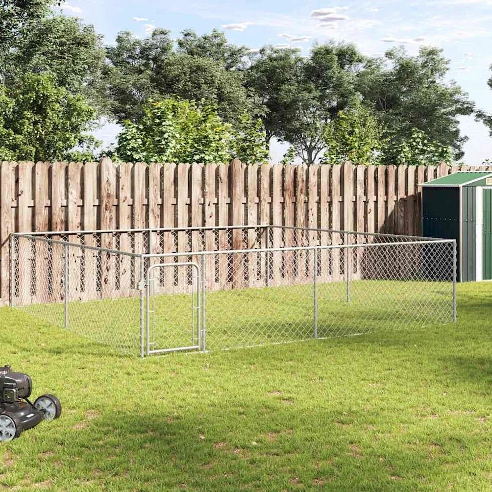 Perrera de acero galvanizado, 4 x 4 x 1 m, valla de malla para exteriores con puerta plegable, protección y seguridad para perros, cachorros, transporte, jardín, camping, uso en interiores y