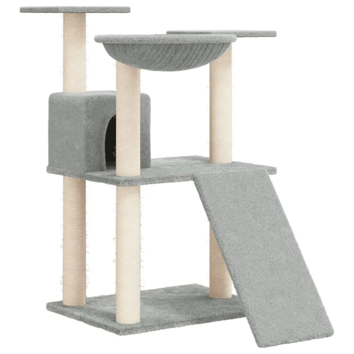 LAPOOH Rascador para Gatos con Postes de sisal, Rascador Gato, Arbol Rascador para Gatos, Gatos Accesorios, Torre Gatos, Arranhador para Gatos, Casa para Gatos, Gris Claro 83 cm