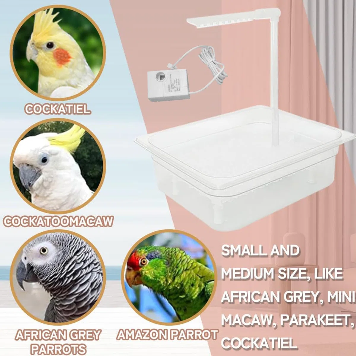 Bañera con Ducha para Pájaros, Sistema De Agua Circulante Automático, Fuente De Baño para Loros, Jaula para Pájaros, Ideal para Periquitos, Cacatúas, Cotorras, Loros Grises Africanos Y Mascotas