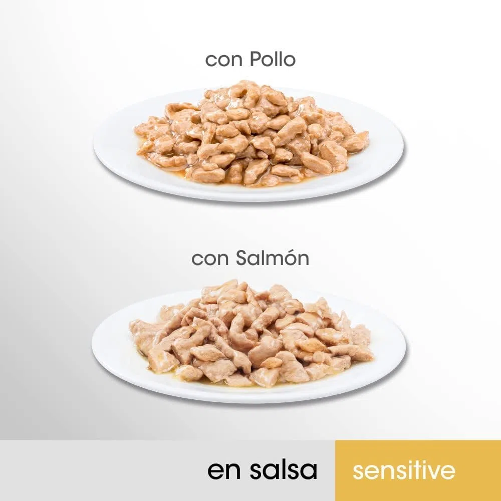 Sensitive Comida Húmeda para Gatos Esterilizados Sabor Pollo y Salmón (13 Paquetes x 4 bolsitas x 85g)