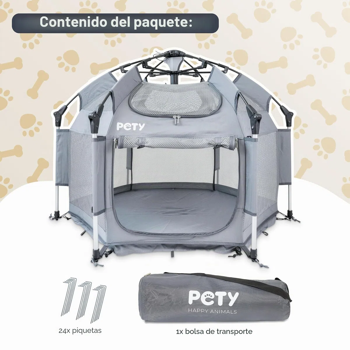 PETY Parque para Perros - 110 x 80 cm Tienda Móvil con Bolsa de Transporte y Estacas - Recinto para Mascotas Exterior e Interior - Accesorios de Viaje para Camping - Antracita