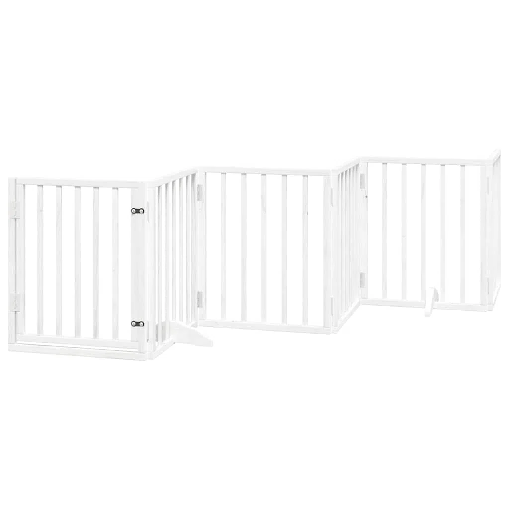 12-TLG. Puerta plegable para perros de madera de álamo blanca con puerta de 600 cm, independiente y portátil, barrera para interior y exterior, protección y seguridad para cachorros y perros