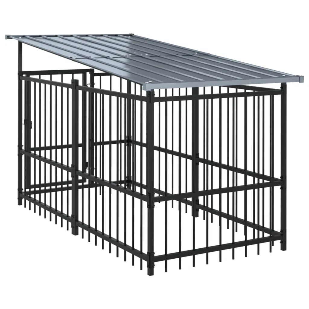 Perrera para perros de acero con recubrimiento en polvo con techo de 11,26 m², parque estable con rejilla, plegable, protección segura para cachorros y perros en el jardín, terraza, patio