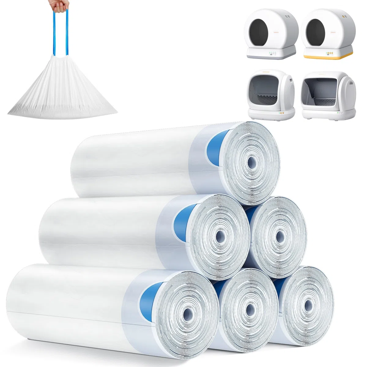 MeoWant MeoWant MW-SC01/MW-SC02 - Bolsas de basura resistentes con cordón para cajas de basura automáticas MeoWant MW-SC01/MW-SC02, extragruesas a prueba de fugas, 6 rollos (20 bolsas/rollo)