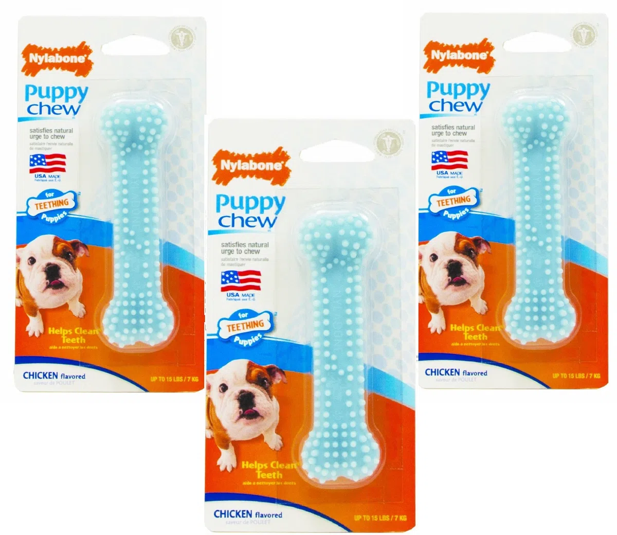 Nylabone Paquete de 3 huesos de dentición con sabor a pollo para masticar cachorro