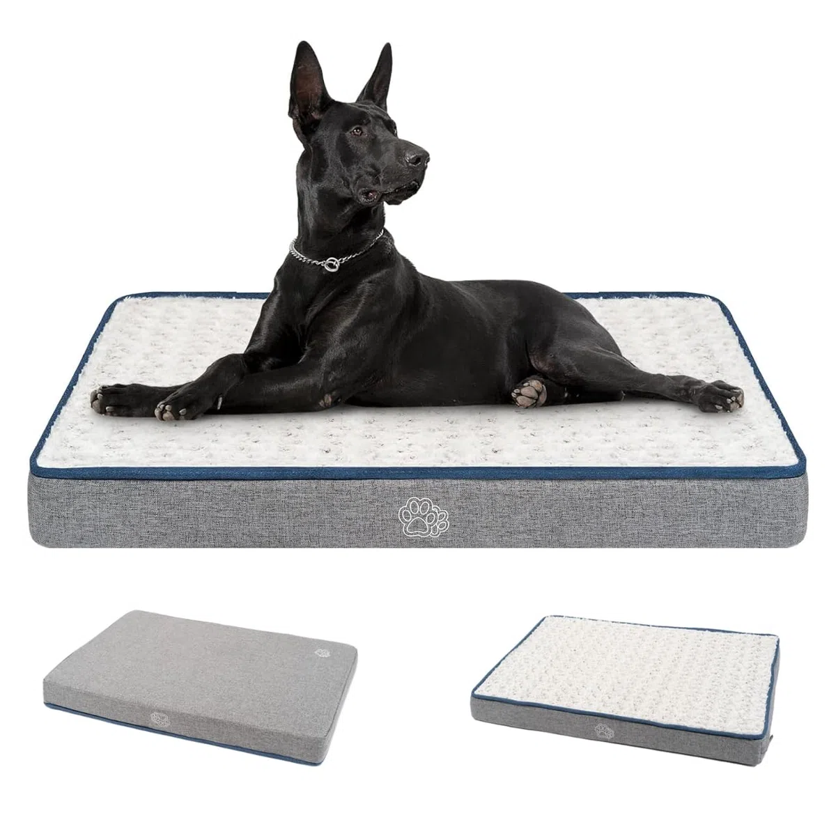 EMPSIGN Cojín para Perro Reversible Desenfundable Jaula, 112x76x7,5cm, Gris | espuma ortopédica alta densidad, fresco/cálido, interior impermeable, lavable en lavadora, para transportín coche