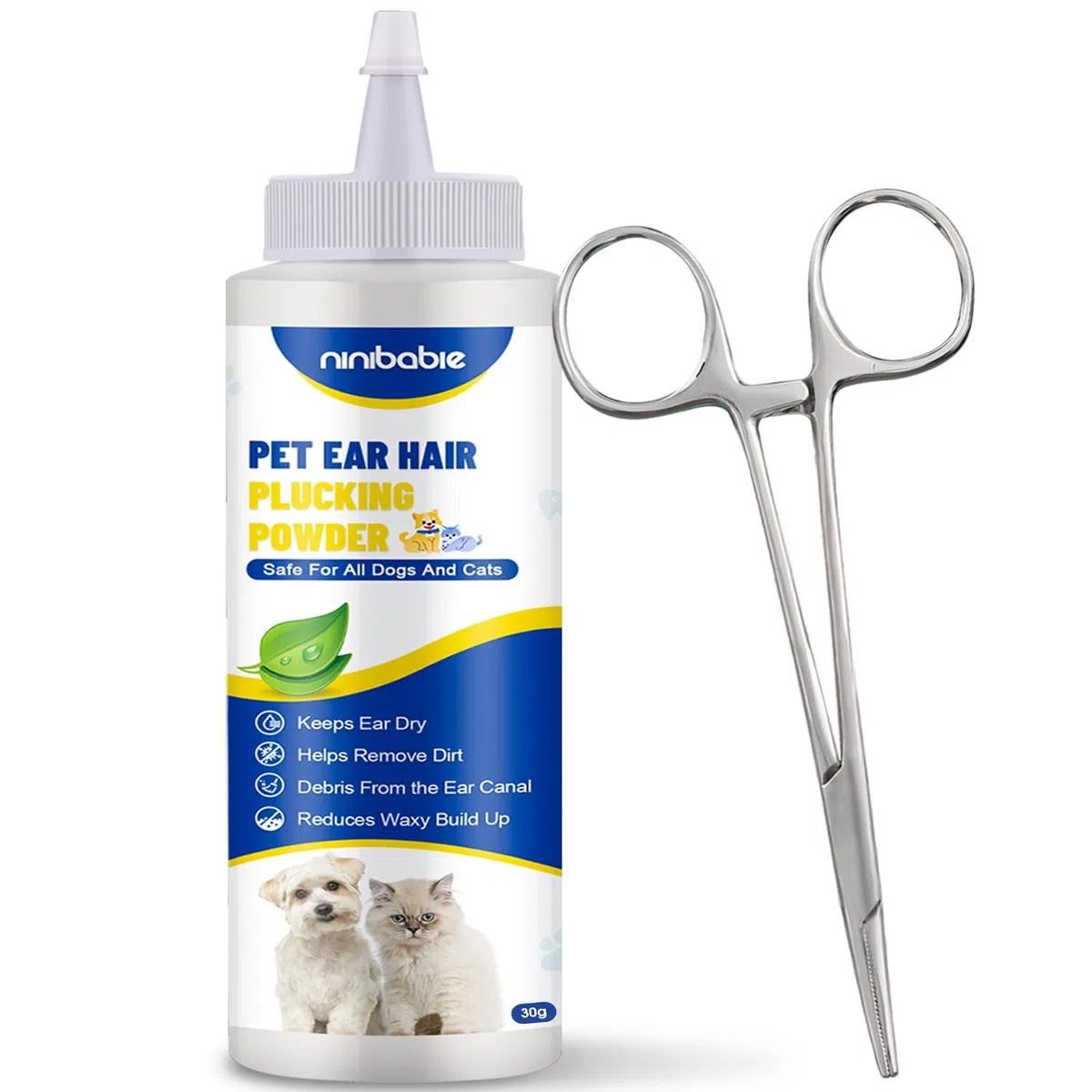 Polvo mejorado para orejas de perro, tratamiento de infecciones de oído de perro con herramienta de eliminación de vello de oreja de 5.5 pulgadas, elimina eficazmente la acumulación y el