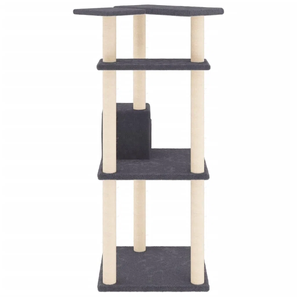 ShGaxin Rascador para Gatos con Postes de sisal Gris Oscuro 123 cm, Rascador Gato, Arbol Rascador para Gatos, Gatos Accesorios, Torre Gatos, Arranhador para Gatos, Casa para Gatos