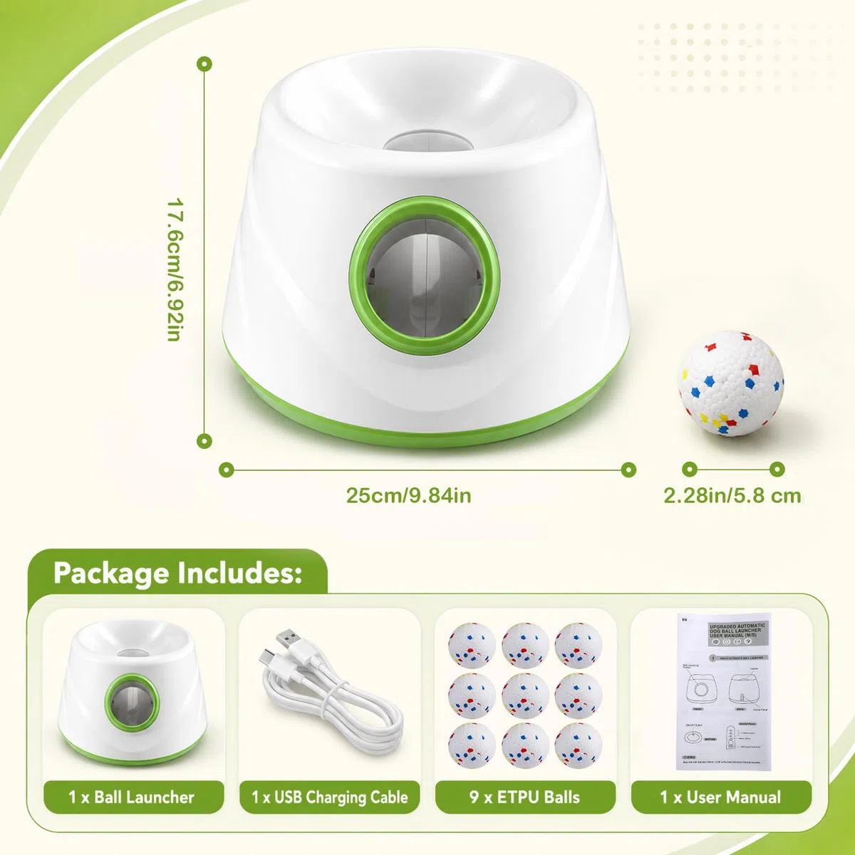 Máquina para lanzar pelotas de perro con 9 pelotas de tenis E-TPU | Juguete interactivo eléctrico para perros pequeños, lanzador de pelotas para perros, tenis, máquina para interior y exterior