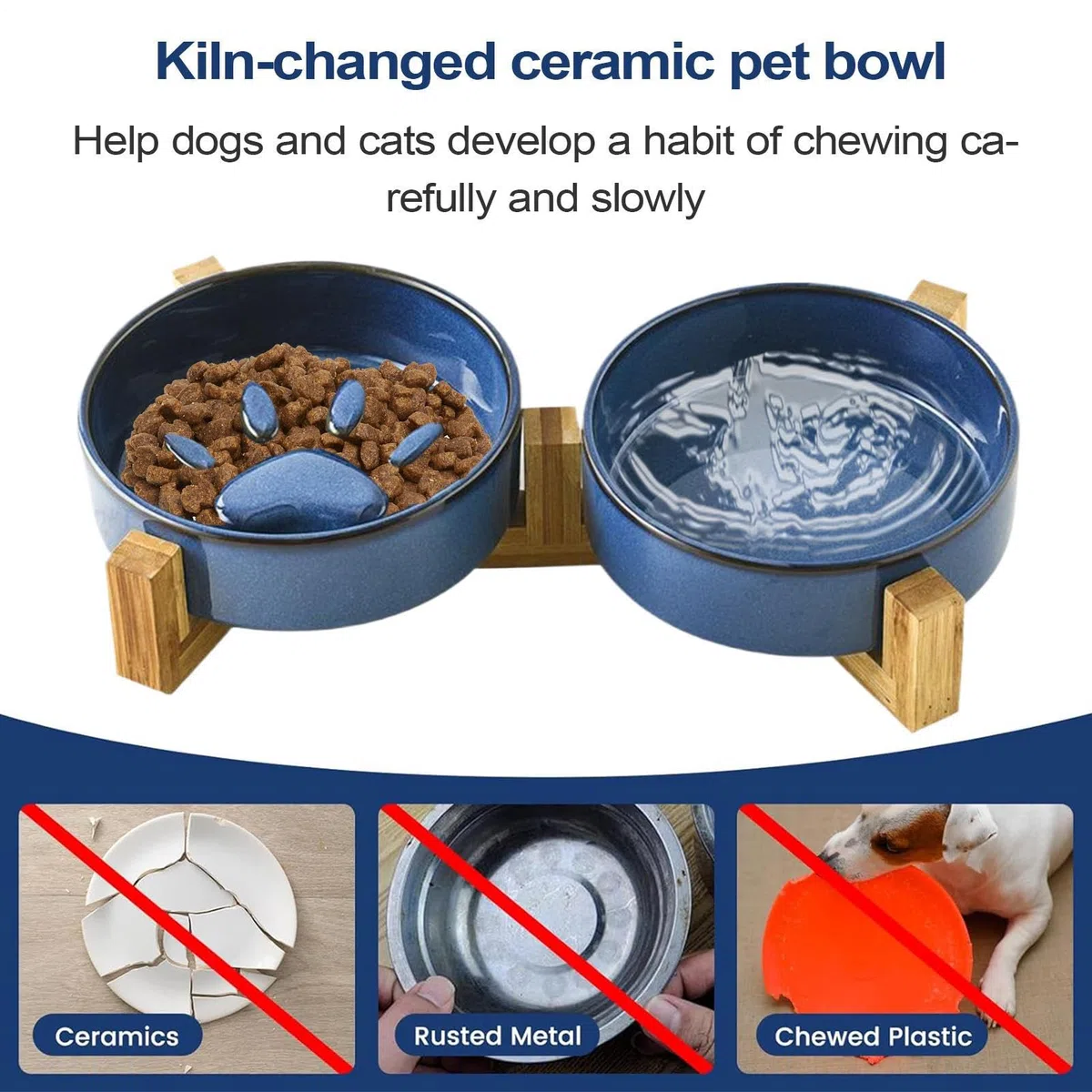 Cuenco Lento para Perros Bebedero Y De Agua Elevado para Cachorros Medianos | Pack de Cuencos Cerámicos con Patita de Agua y Comida Lenta Estación Alimentación Mascotas Accesorios Plato Camping Co