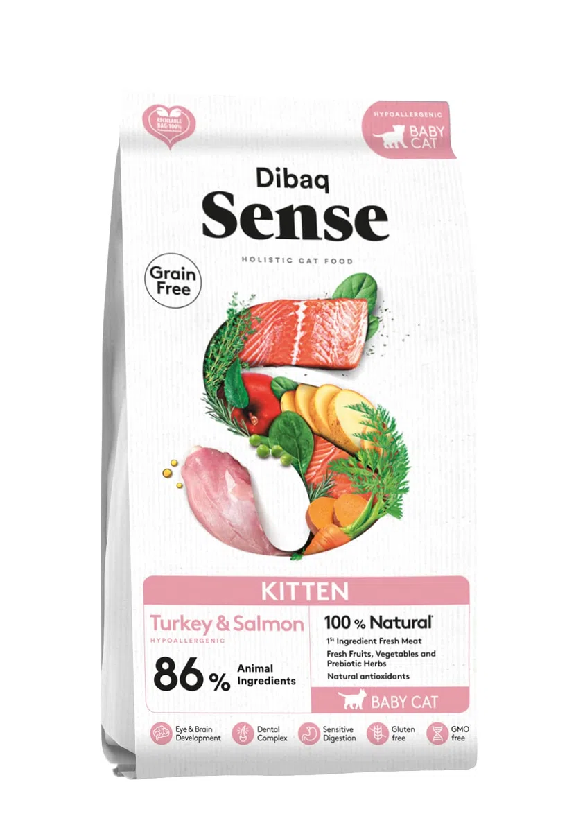 Dibaq Sense Cat Kitten: pienso de Pavo y salmón para Gatos, 100% Natural y sin Cereales. Especial para Cachorros. 6 kg