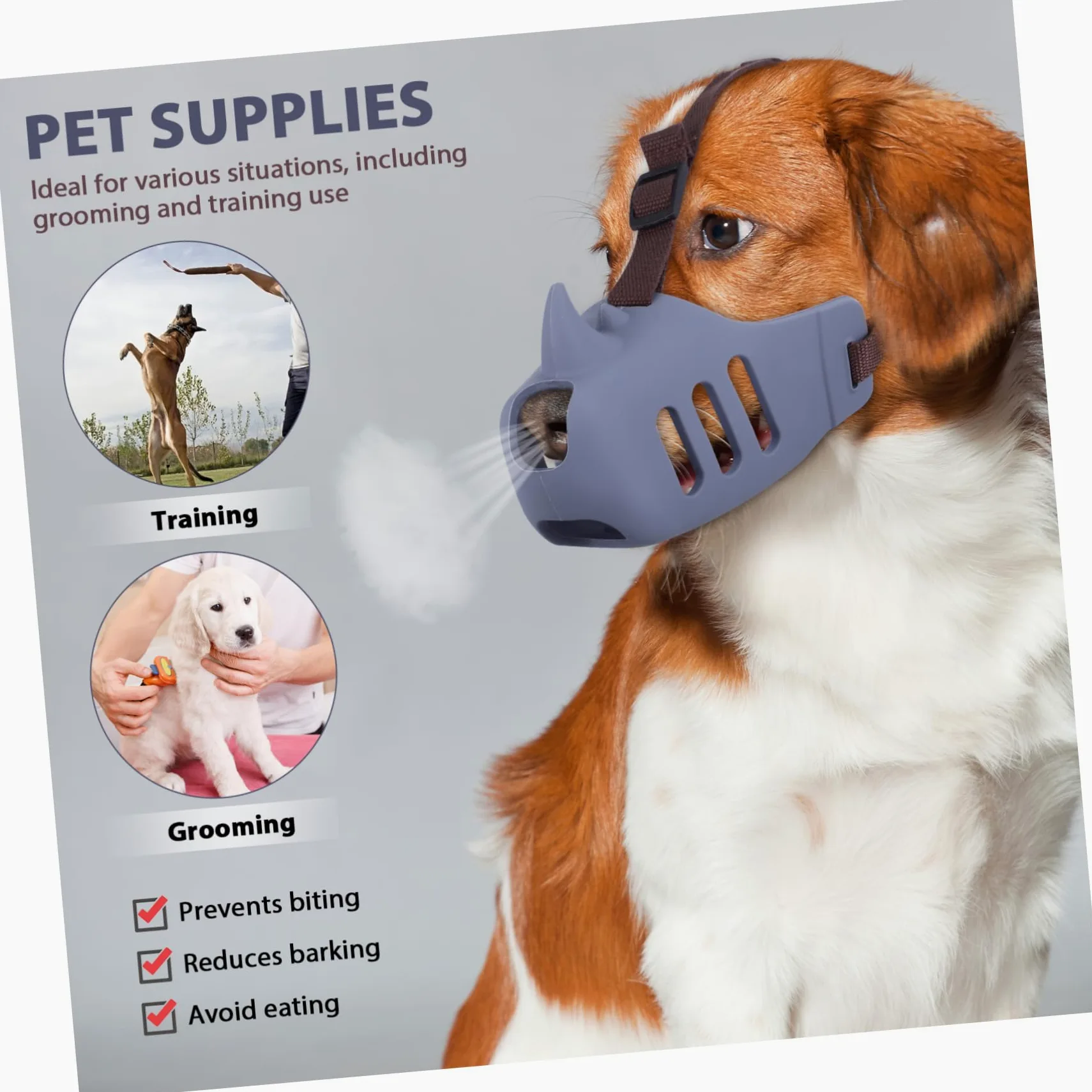 ibasenice 3piezas Bozal para Perro Pequeño Bozal Antiladridos de Silicona Antimordiscos para Cachorros Ajustable para Aseo para Mascotas Medianas
