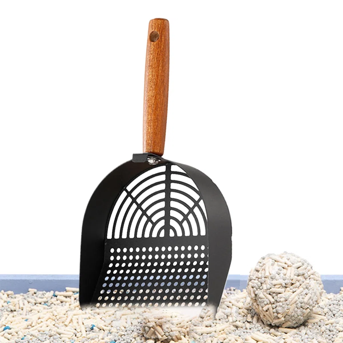 Pala para Arena de Gato, Raspador de Acero Inoxidable, Herramienta Limpieza Robusta for Uso doméstico y higiene óptima en Viajes(Hole Style High Carbon Steel Resistant to)