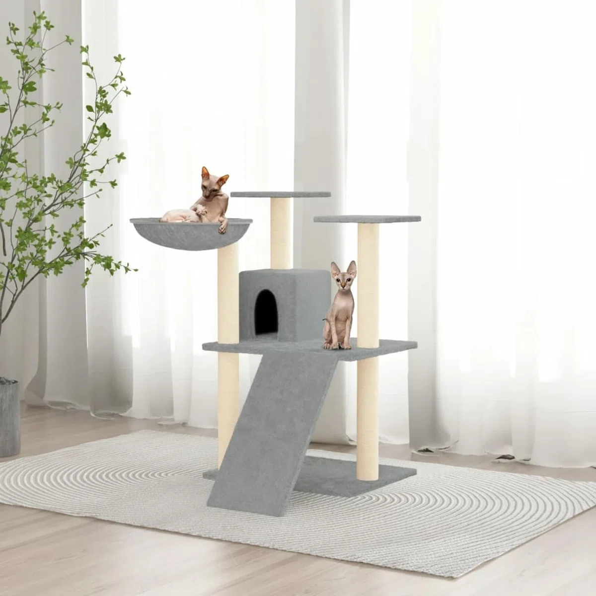 Rascador para Gatos con Postes de sisal, ZEYUAN Rascador Gato, Arbol Rascador para Gatos, Gatos Accesorios, Torre Gatos, Arranhador para Gatos, Casa para Gatos, Gris Claro 83 cm