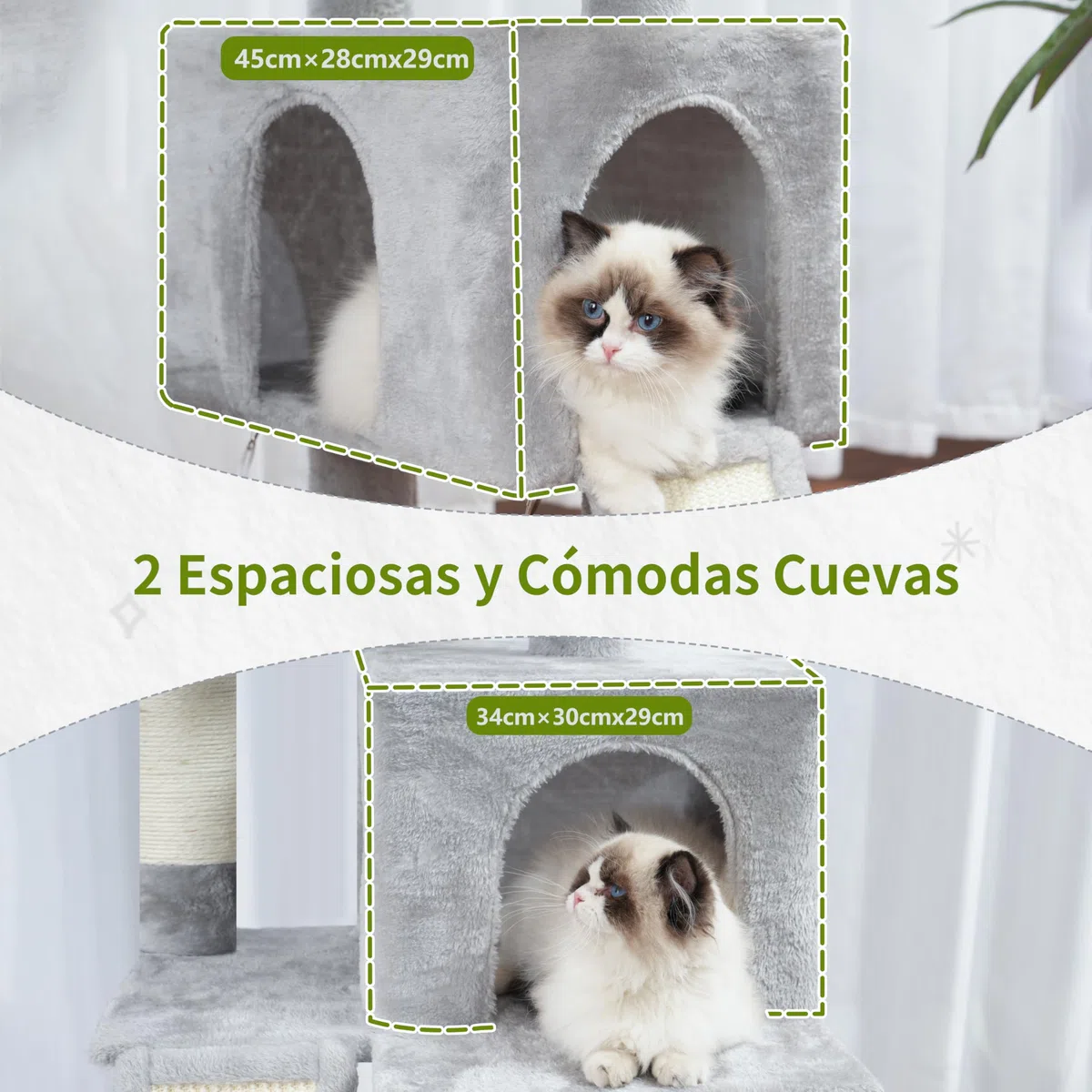 Gitelsnour rascador para Gatos de Interior, árbol para Gatos de 180 cm, con 2 rascadores, 7 Postes, Pompones, Hamaca, Gris Claro GCT032W