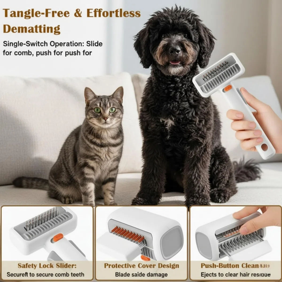 Peine 2 en 1 para desenredar y asear mascotas para perros y gatos, herramienta profesional para desenredar el pelo con dientes dobles de acero inoxidable, peine desenredante y rastrillo de capa