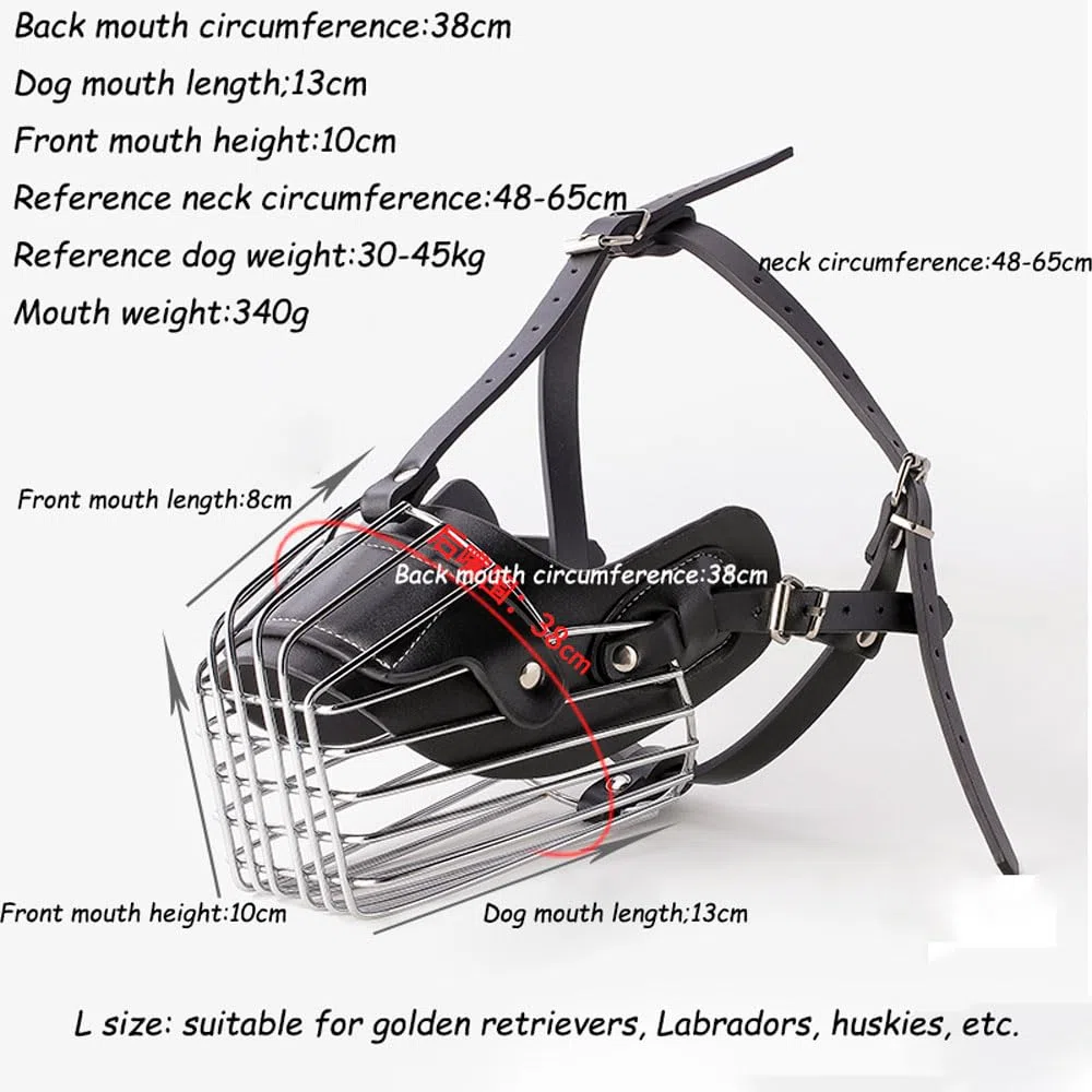 Bozal para Perro Bozales Anti-Morder Transpirable Cesta de Metal para la Cara para Perros Anti Morder y Ladrar,Correa de Cuero Ajustable Adecuada para Perros gigante Grandes medianos de 15-50kg o más