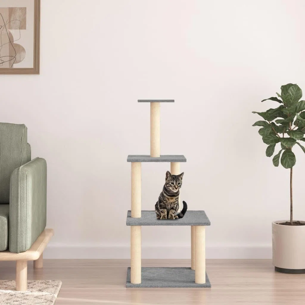 ShGaxin Rascador para Gatos con Postes de sisal Gris Claro 111 cm, Rascador Gato, Arbol Rascador para Gatos, Gatos Accesorios, Torre Gatos, Arranhador para Gatos, Casa para Gatos