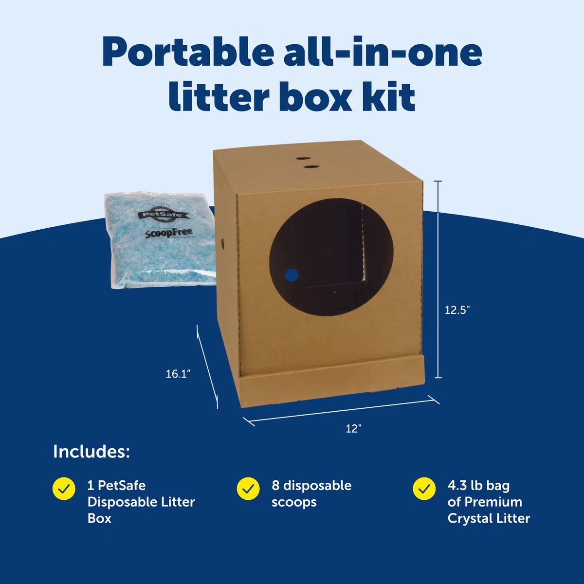 PetSafe Caja de Arena desechable para Gatos, diseño Plegable Cubierto para Viajes, de The Makers of ScoopFree, Caja de Arena autolimpiable, Incluye Arena para Gatos de Cristal Azul Original de 4.4