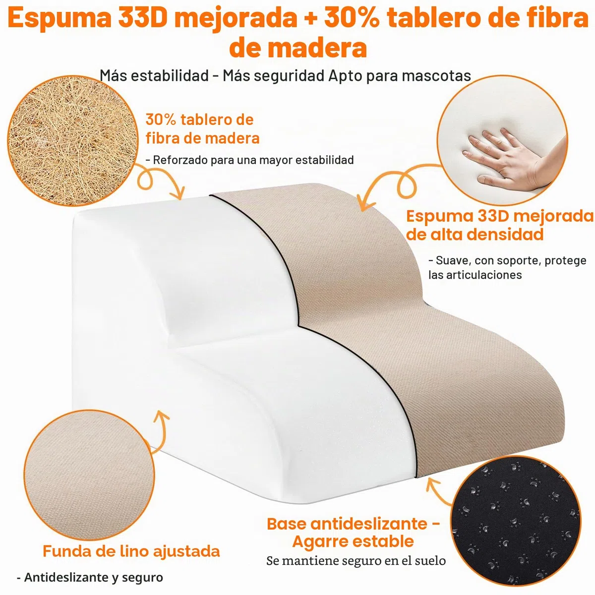 Gimars Escaleras para Perros de 2 peldaños Beige