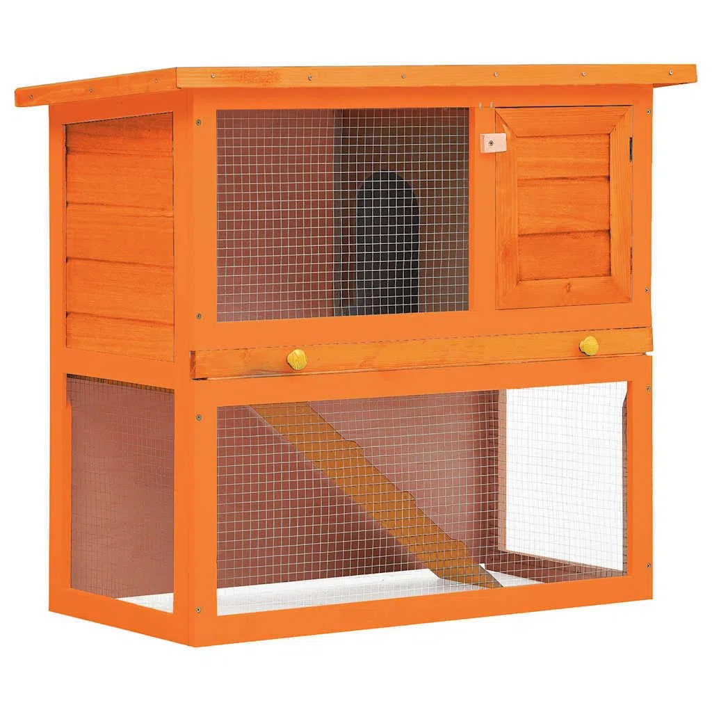 Conejera de madera de pino, caseta para animales pequeños con rejilla de alambre, rampa y cajón, 90 x 45 x 80 cm, casa para roedores para animales pequeños
