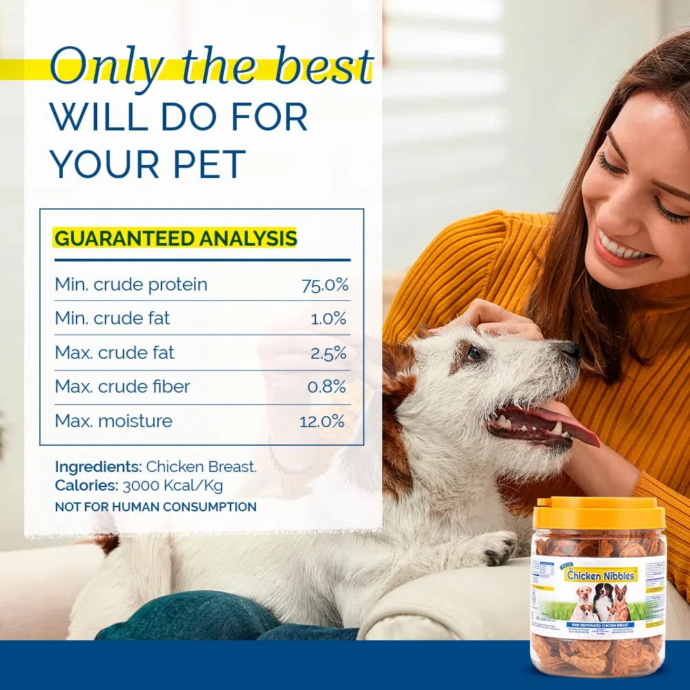 Pet Center Inc. (PCI) Chicken Nibble Dog Treats, 1,0 kg. - Mordeduras de pechuga de pollo crudas deshidratadas 100% reales para cachorros y perros pequeños, medianos y grandes