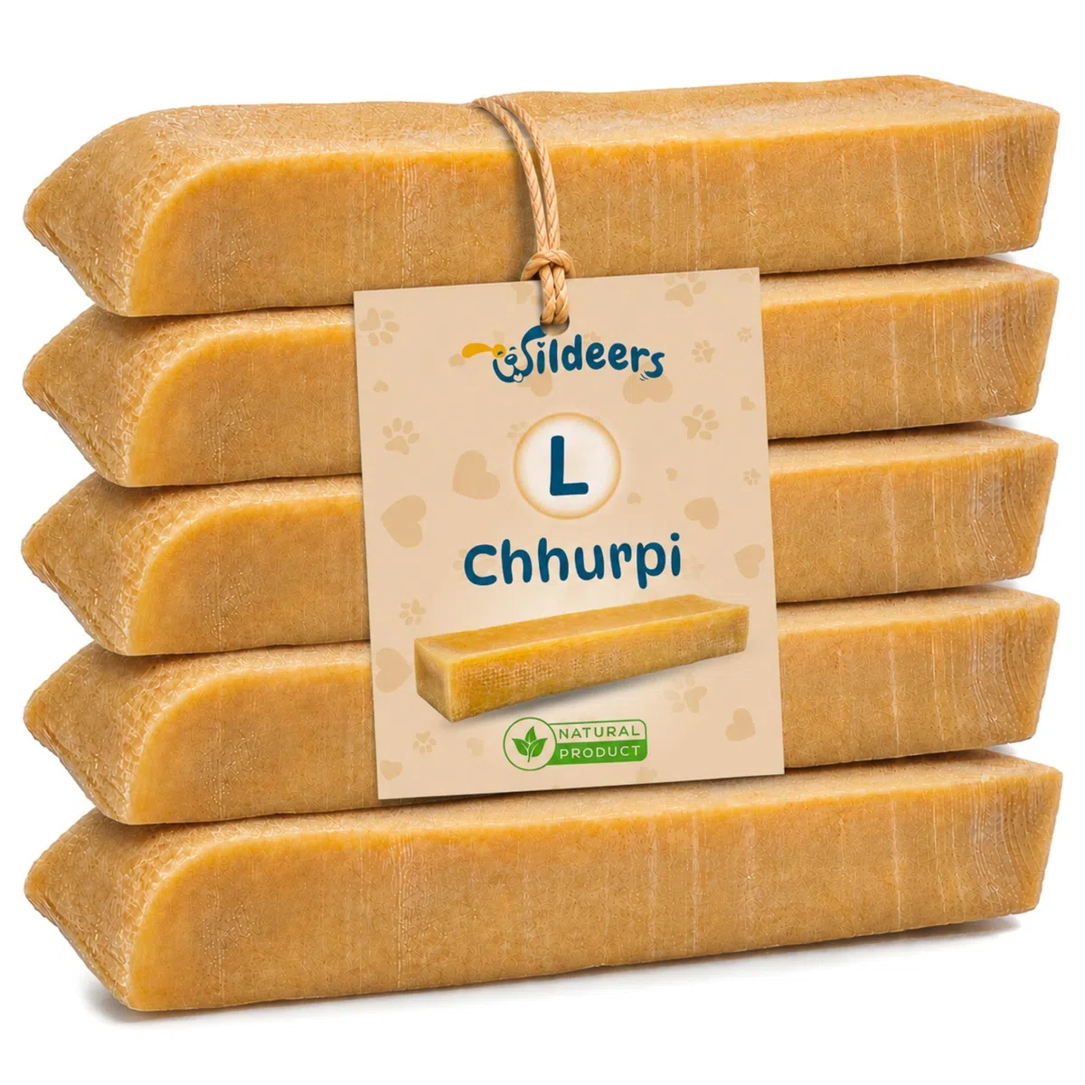 Wildeers Churpi Huesos para Perros de Queso de Yak, L, 13-16 cm, 5 uds