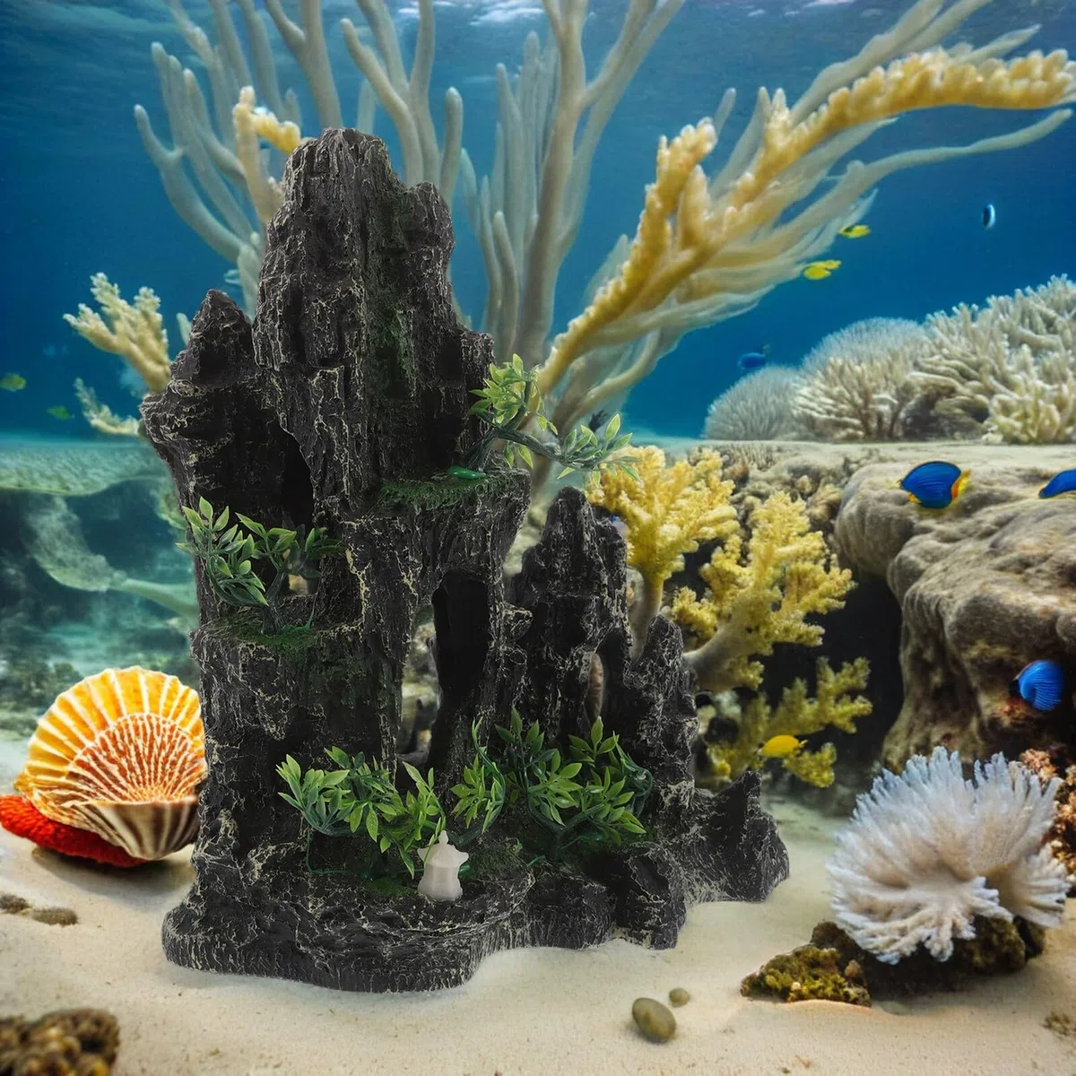 DOITOOL Decoración para Peceras de Resina Cueva de Piedra Simulada para Acuario Escondite para Gambas y Peces Betta Decoración Natural para Paisaje Subacuático 1 Pieza