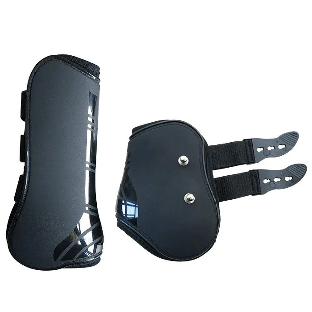 Protectores para Caballos 4 Unids Caballo Equitación Amortiguador Show Salto Pierna Protección Ecuestre Deportes Tendón Y Fetlock Boots Set (Black, XL)