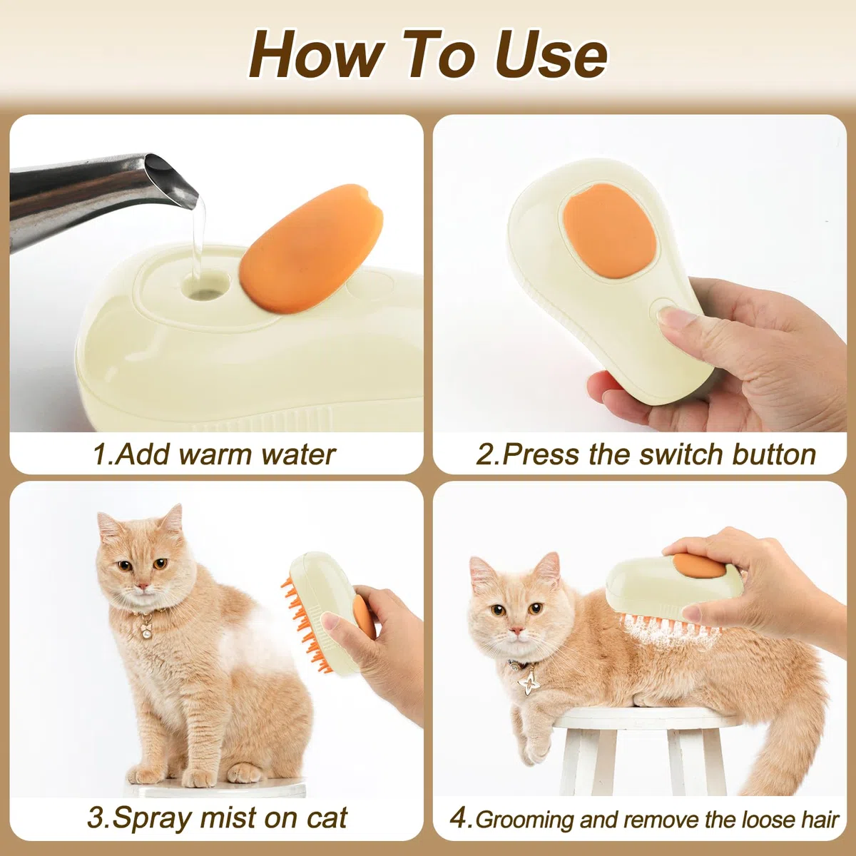Cepillo de vapor para gatos, cepillo de vapor 3 en 1 para gatos, cepillo de aseo de masaje de silicona, cepillo de limpieza de pelo de mascotas para gatos y perros (blanco aguacate)