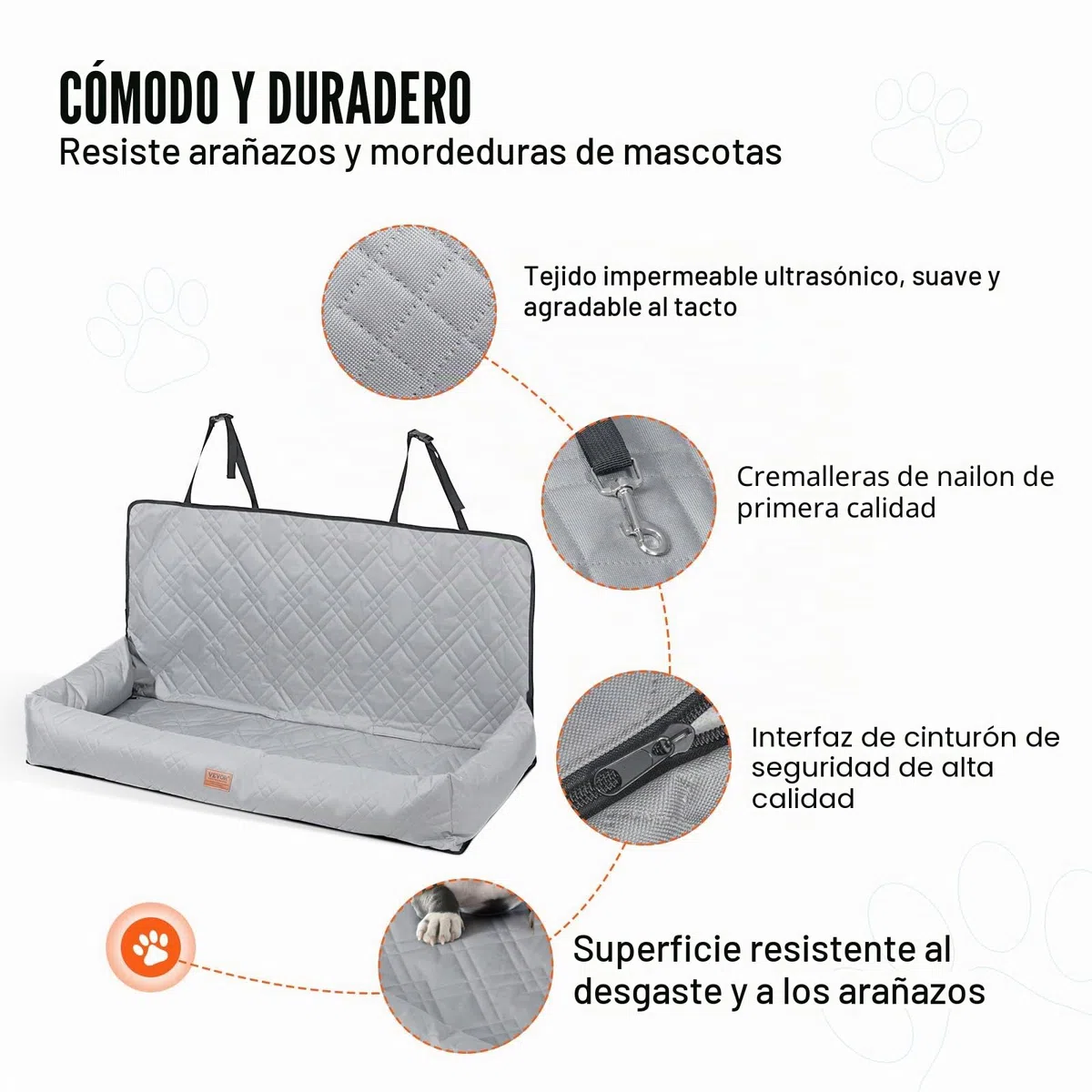 VEVOR Asiento de Coche para Perros 45 kg Asiento de Seguridad para Mascotas Asiento Elevador Impermeable con Correa de Seguridad con Clip Acolchado de Algodón PP Silla para Coche para Mascotas, Gris