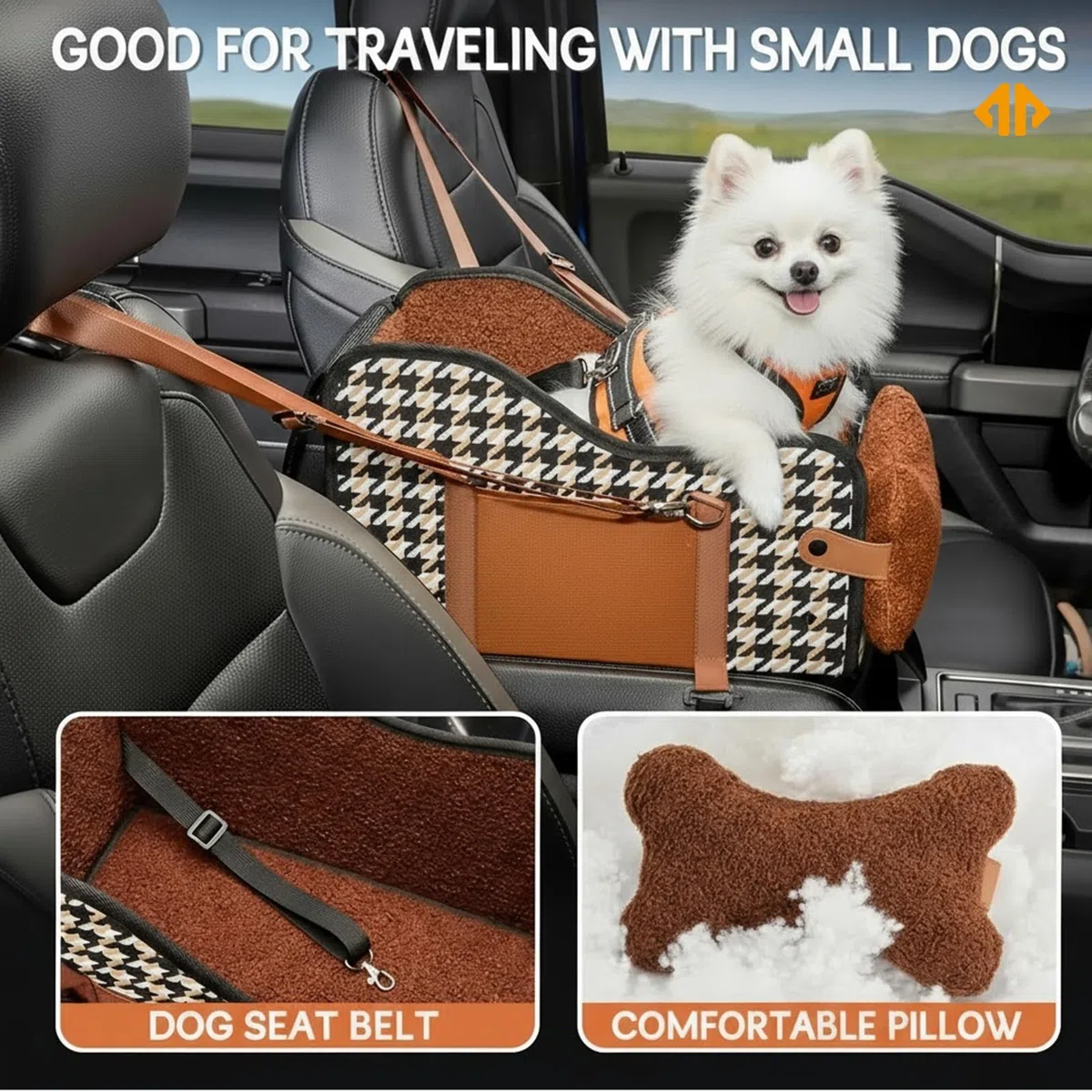 Asiento de coche para perro con consola central, asiento de coche para cachorros, consola central para perros pequeños
