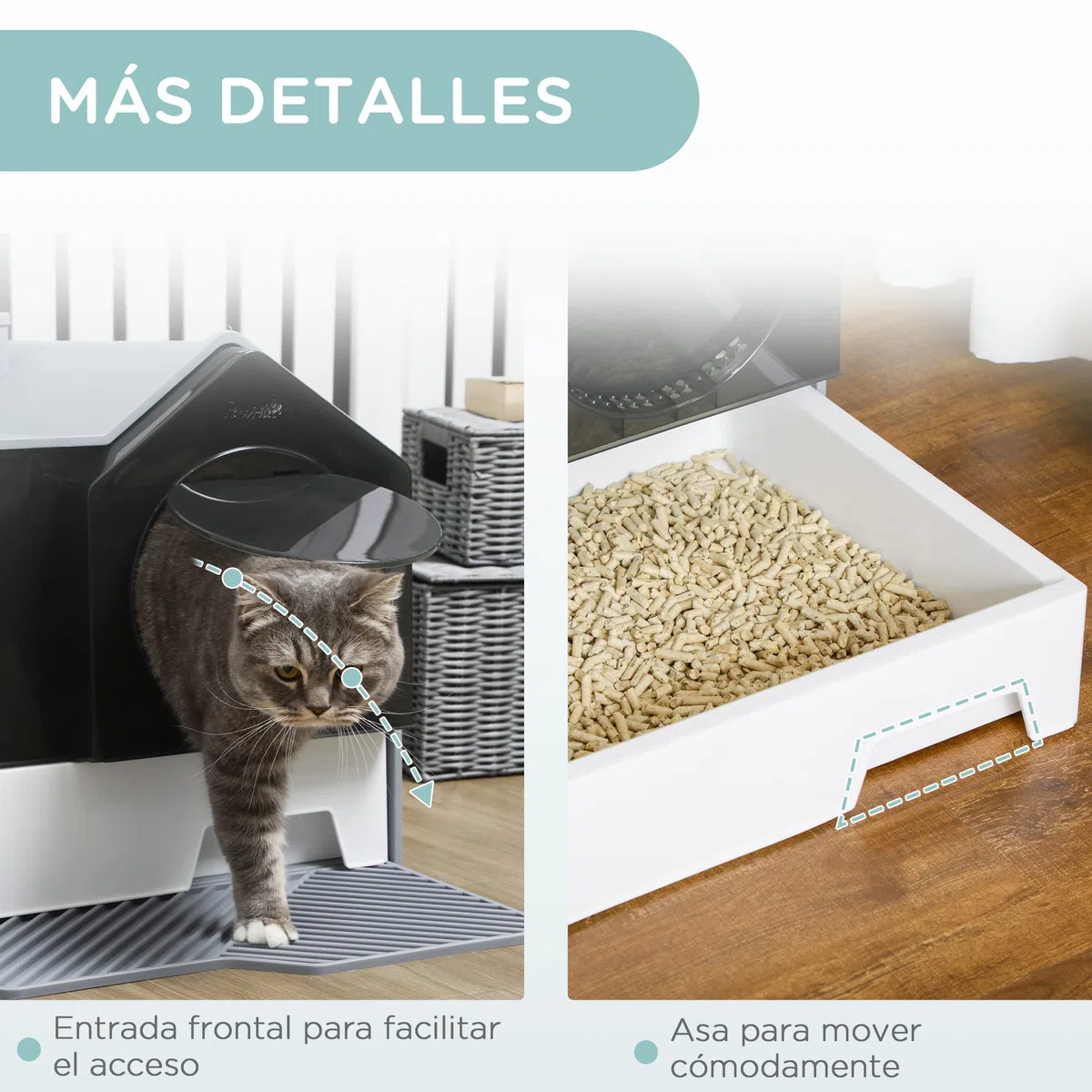 PawHut Arenero Cubierto para Gatos Bandeja Extraíble 47x45x42 cm Gris | Caja de Arena Cerrada para Gatos, Pala, Pedal Exterior, Filtro Desodorizante