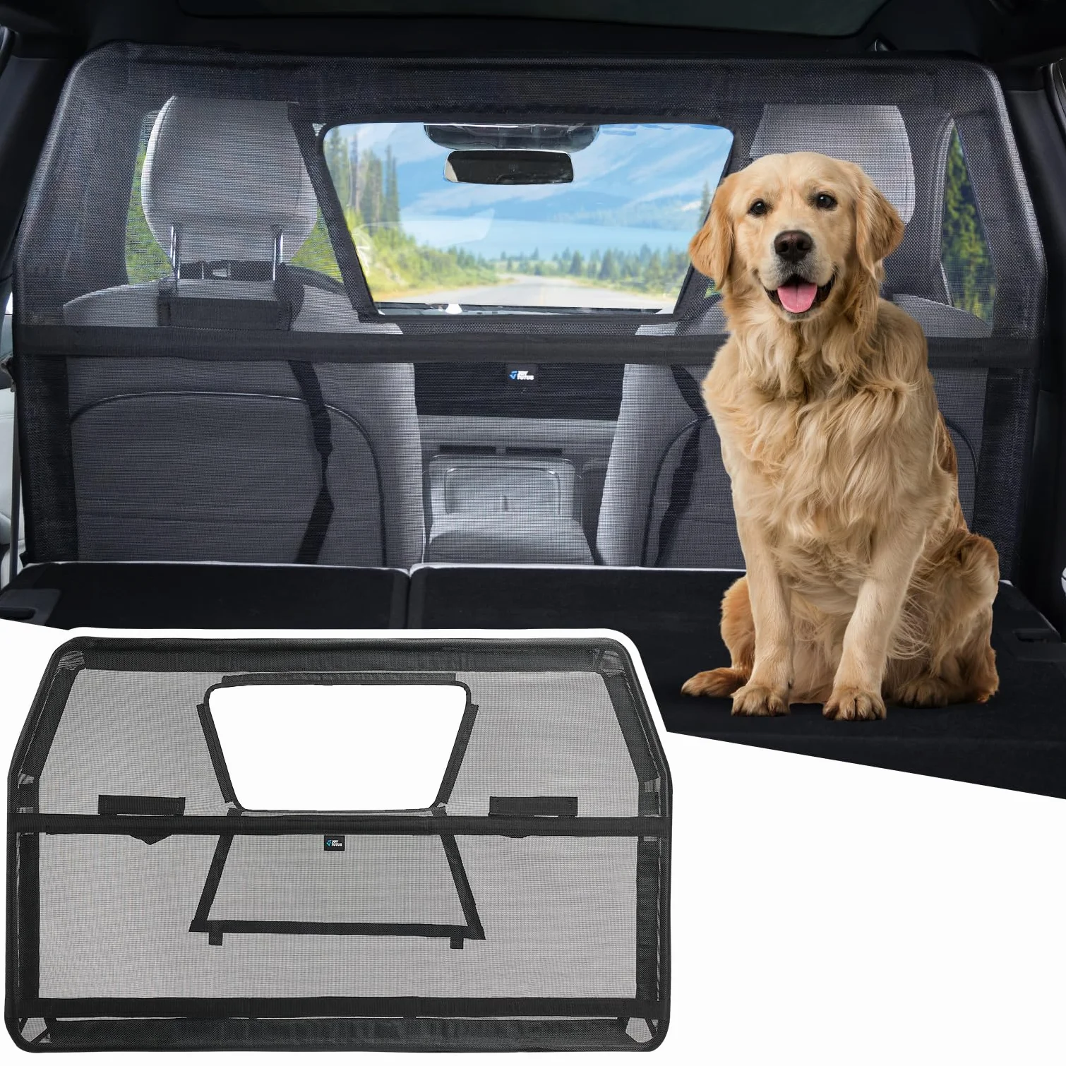 JOYTUTUS Rejilla para perros de coche, red de protección, barrera de separación con ventana de visualización, rejilla separadora universal para perros, 132 * 79 cm, para coches, SUV, camiones